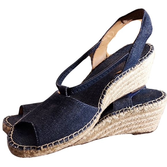 Clarks Denim Espadrilles Wedges 9.5 Sandals Petrina Lulu peep-toe - Picture 11 of 15